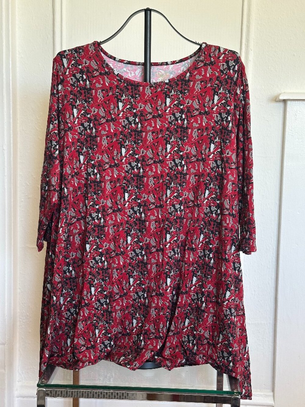 Blue Sky Clothing Red Abstract Bamboo Tunic 2X Flowy Top